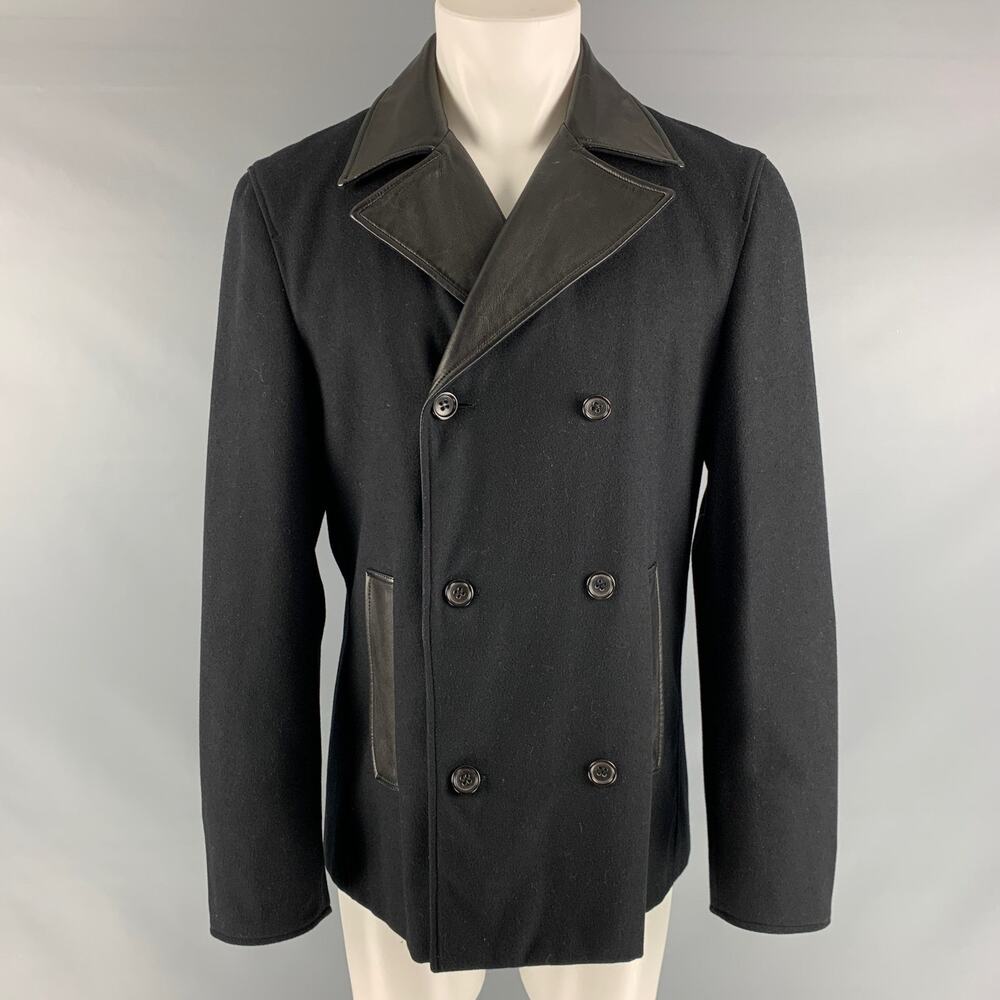 JIL SANDER Size 40 Black Solid Wool Blend Peacoat Coat